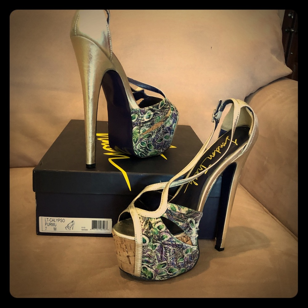 London Trash Hi-Heel Peep Toe strappy shoes.